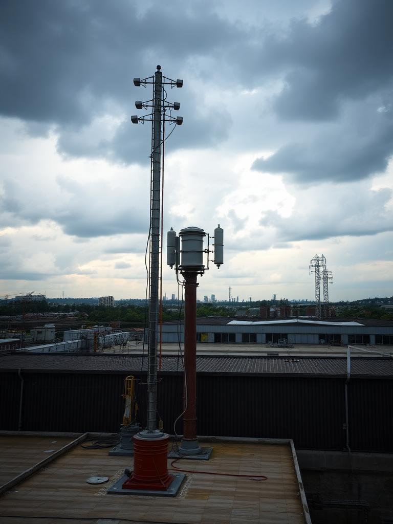 Lightning arrester mast commissioned on a factory rooftop