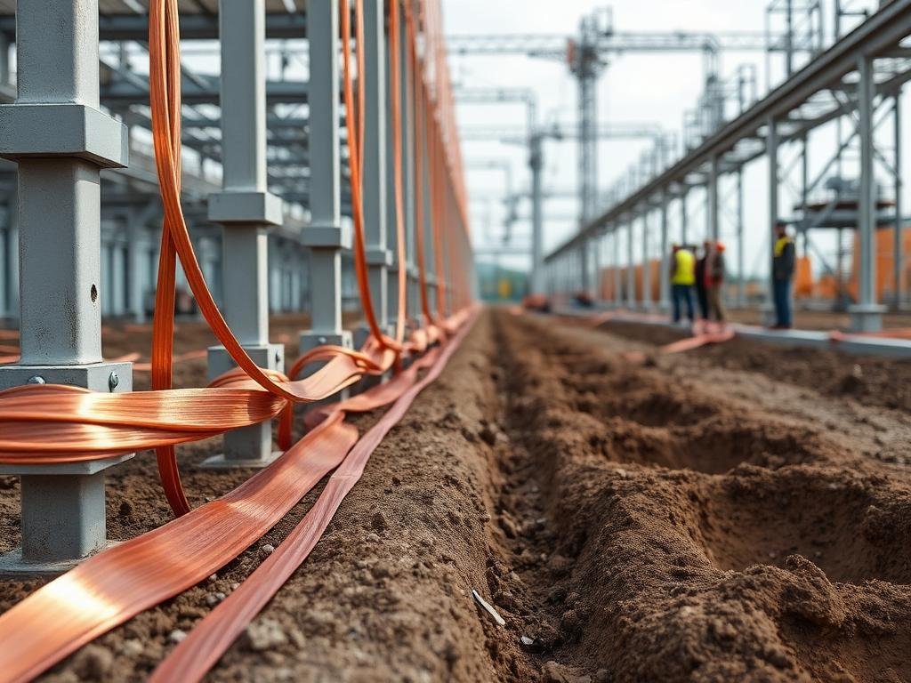 Industrial plant earthing network with bonded copper tape